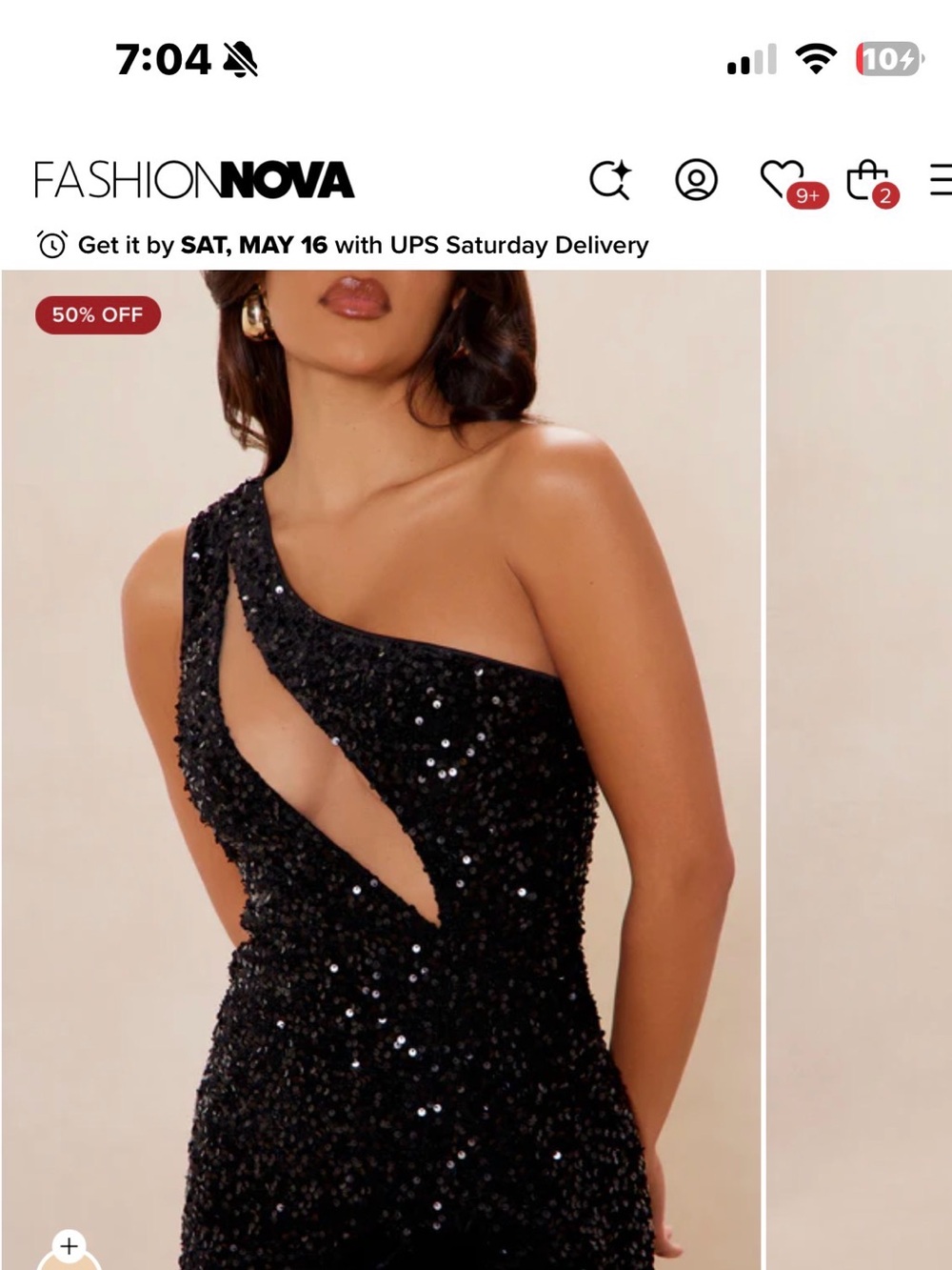 Fashion Nova Black One-Shoulder Sequin Cutout Gown